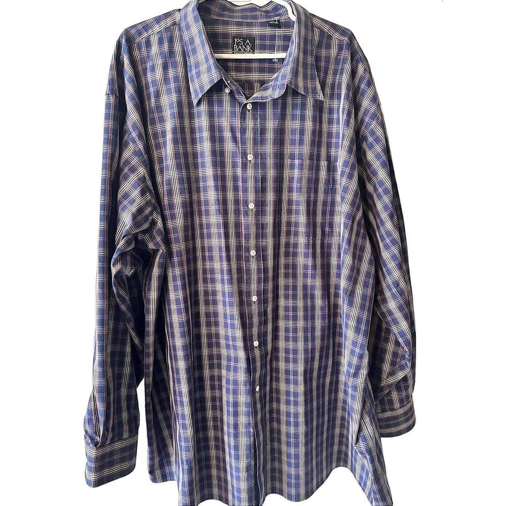 Jos A Bank travelers collection cotton herringbone blue dress shirt Men 4XL NWOT